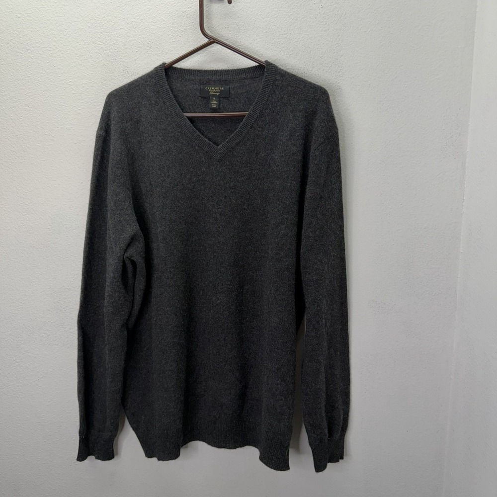Club‎ Room 100% Cashmere Men's V-Neck Sweater Gray Knit Size XL Long Sleeve